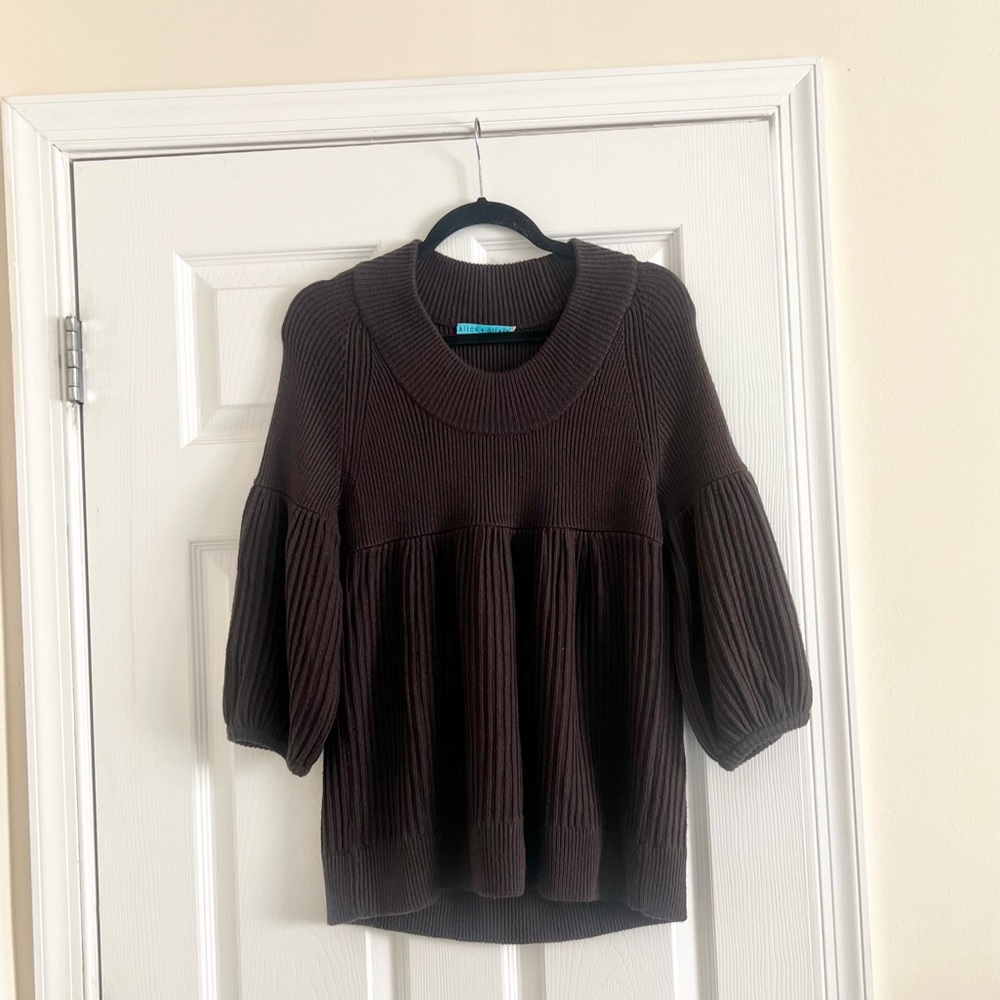 Alice + Olivia Brown Wool Babydoll Sweater Tunic